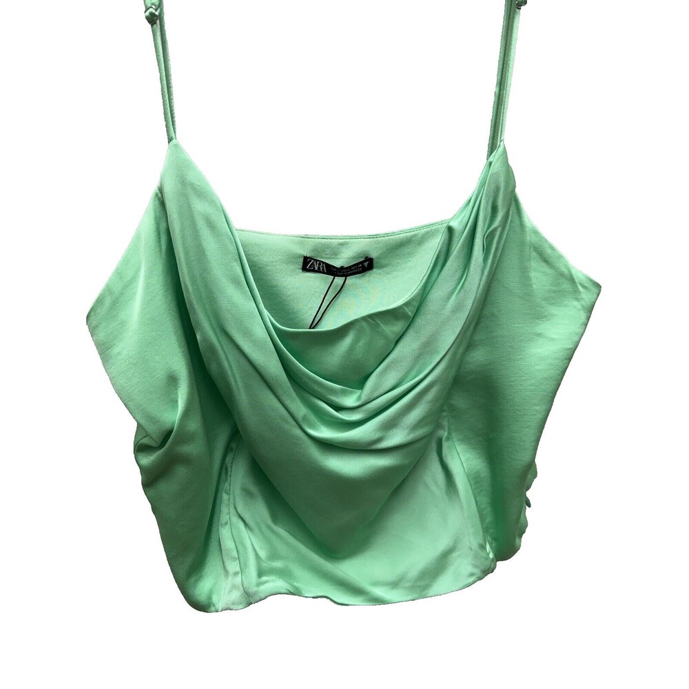 ZARA Satin Effect Crop Top/Bustier Women’s Large Green Built in Structure New